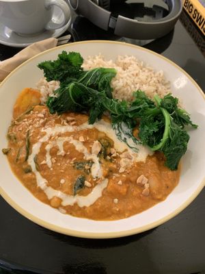 Peanut and bean stew with kale and brown rice    at Mandala Café in East London