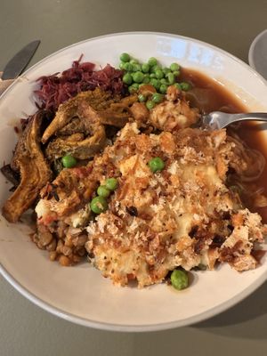 Winter Pie with oyster mushrooms as a side    at Mandala Café in East London