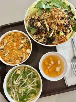 mini vegan pho, mini vegan tom yum, bum bo chay  at Anan Bistro in Bratislava