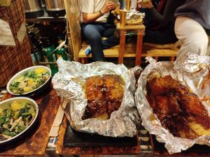 The vegan okonomyaki with topping !   at Izakaya Fuwatoro - Umeda Okonomiyaki in Osaka