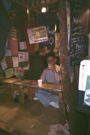 The place ! You can sit on chair or like this (and I LOVE that haha)  at Izakaya Fuwatoro - Umeda Okonomiyaki in Osaka