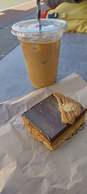 Iced Americano with oat milk and biscoff square at Boru Coffee Shop in Cork