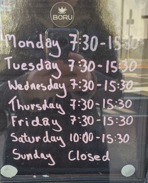 Opening hours as of March 2025 at Boru Coffee Shop in Cork