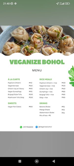 Veganize Bohol menu at Veganize Bohol in Tagbilaran