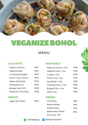 Updated Menu December 2023 at Veganize Bohol in Tagbilaran