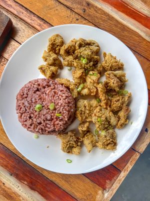 Popcorn Chick'n + rice at Veganize Bohol in Tagbilaran