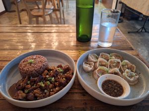 Adobo and dumplings at Veganize Bohol in Tagbilaran