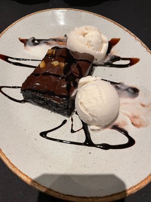 Vegan Chocolate Orange brownie and ice cream  at Dolce Vita in Southport