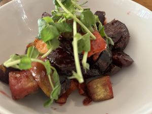 Maple Ginger Candied Root Vegetables- delicious!!!  $8  at Grub on Main in Vancouver