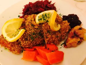 Vegan Sweet Potato Schnitzel (Gluten Free)  at Vienna Restaurant and Historic Inn in Southbridge
