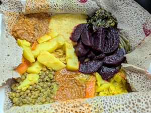 Veggie sampler take-out. at Awaze Ethio Fusion in Artesia