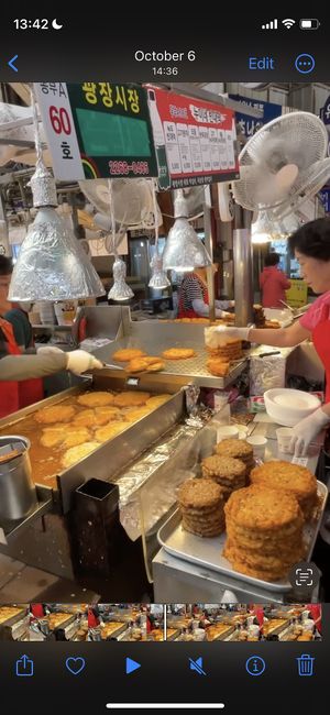 Mung bean pancakes   at Kwangjang Market in Seoul
