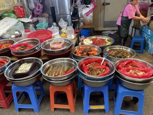 Different side dishes   at Kwangjang Market in Seoul