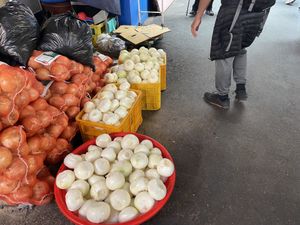 Lots of fresh veggies   at Kwangjang Market in Seoul