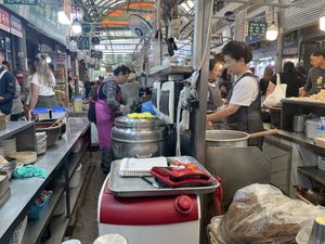The stall we ate at - busy but no line   at Kwangjang Market in Seoul