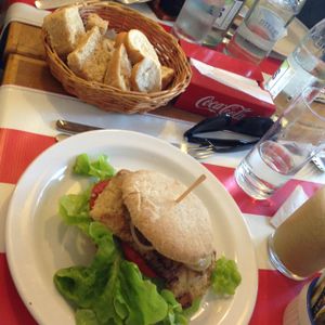 no plating or accoutrements here, just a sandwich at Comida Naturista Irene's in Colonia Del Sacramento