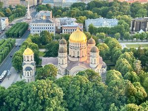 View of the cathedral from the bar   at Skyline Bar - Radisson Blu in Riga