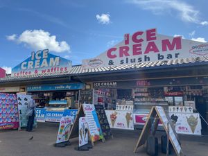 Ice Cream, sorbet & waffles are all vegan. Oat milk available for hot drinks😊  at Fifi's Ice Cream in Skegness