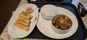 Vegetable spring rolls and Tofu Gung Pao at The Dragon Stall in Valletta