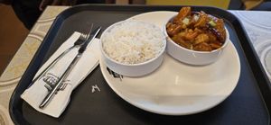 Tofu Sichuan with boiled rice at The Dragon Stall in Valletta