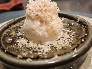 Green tea matcha met kokos-vanilleijs at Eethuis Lamoen in Landegem