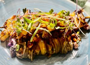 Soba butternut/kastanje/hazelnoot + gegrilde spitskook-shiitake at Eethuis Lamoen in Landegem