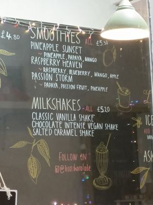 Menu - cold drinks at Lisa's Chocolate in Bristol