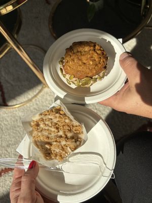 Pumpkins oatmeal cream pie and chai streusel muffin.  Both vegan and amazing    at Pinch of Salt Pastries in Grapevine