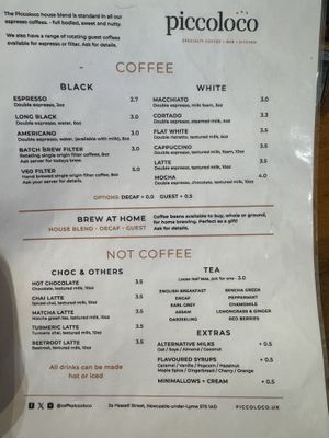 Menu as of Feb 2025  at Caffe Piccoloco in Newcastle-under-lyme