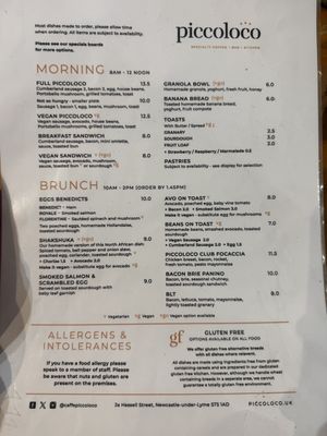 Menu as of Feb 2025  at Caffe Piccoloco in Newcastle-under-lyme