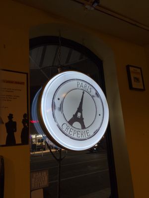 The window at Paris Creperie in Brookline