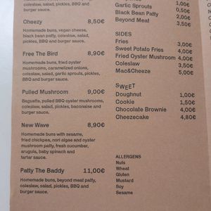 The menu at BEKIND. in Zagreb