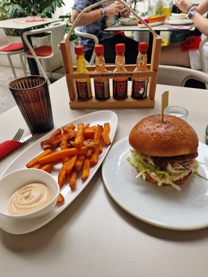 Sweet potato fries with bacon baconaise YUM at BEKIND. in Zagreb