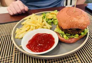 Vegan cheeseburgerr  at The Raw Kitchen - The Ranee Boutique Suites Hotel in Kuching
