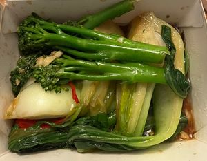 Pak choi and tenderstem  at Giggling Squid - Wimbledon in South West London