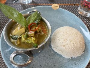 Vegetable green curry and jasmine rice   at Giggling Squid - Wimbledon in South West London