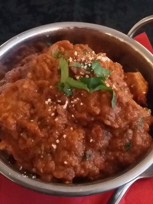 Vegetarian chuletas masala - soya meat, onion and garlic curry. 10.25 euro, no rice incluced at Casa Tandoori Indian and Nepali resturant in Gran Canaria