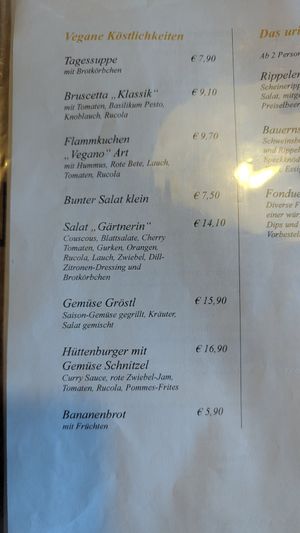 Speisekarte at Dolomitenhütte in Amlach