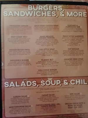 Clearly labeled vegan options at Gailey's Breakfast Cafe in Springfield