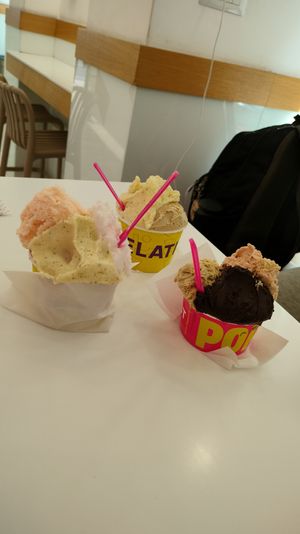 Melon, lemon, chocolate, hazelnut and pineapple-mint-ginger gelato at The Gelatist - Via Torino  in Rome