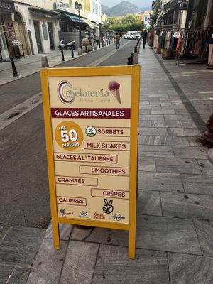Sorbets listed as vegan  at La Gelateria de Saint-Florent in Corsica