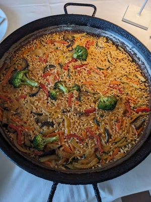 Vegan paella  at Vivero Beach Club Restaurant Sitges in Sitges
