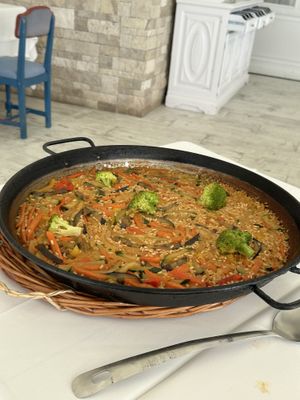 Vegan paella  at Vivero Beach Club Restaurant Sitges in Sitges