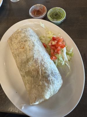 The vegan burrito. It had white rice, soy meat, and bell peppers.  at De Leon's Tex Mex Grill in Coeur D Alene