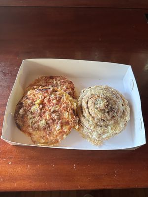 Mini ham and pineapple pizzas (such good snacks!) and the cheesymite scroll (this was melt-in-your-mouth divine)  at Made with Love Bakery in Southport