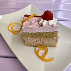 Raspberry-orange cake at Artha in Porec
