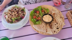 naan with hummus, istria salad at Artha in Porec
