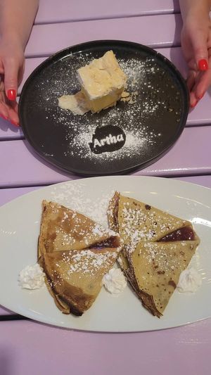 daily cake, pancakes with jam at Artha in Porec