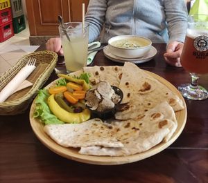 Naan with Truffles and soup of the day at Artha in Porec