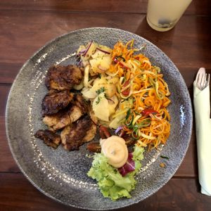 Soy medallions with baked potatoes and vegetables   at Artha in Porec